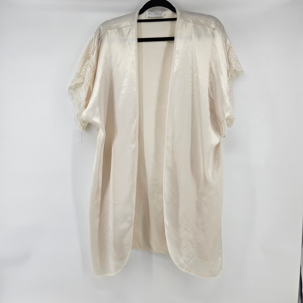 Vintage Val Mode Lingerie Satin Lace Trim Kimono Robe Made in‎ USA OS Romantic